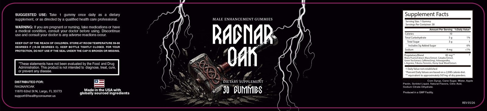 eagnarOak supplement facts label